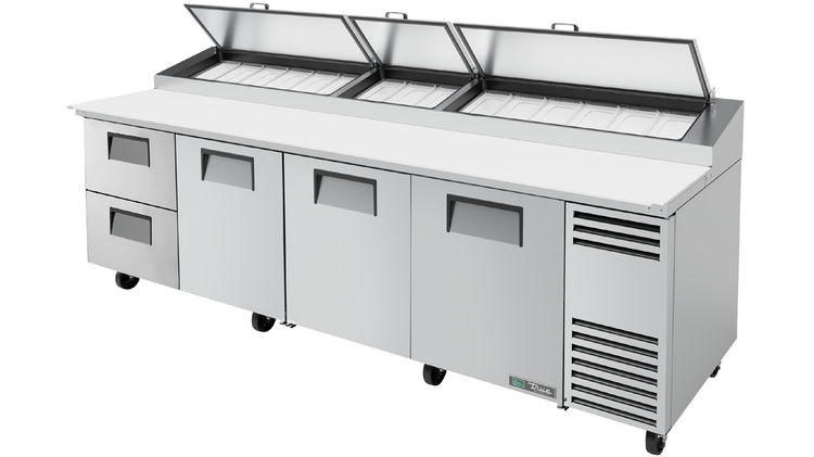 Product image #5 for True 119-1/4-Inch Pizza Prep Table with 3 Solid Doors, 2 Drawers and Alternate Top, R290 Self-Contained Refrigeration