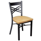 Thumbnail image #1 for JustChair Manufacturing M21318-BLK-SS Stackable X-Back Side Chair with Solid Wood Seat and Black Steel Frame