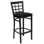 Thumbnail image #1 for Flash Furniture Hercules XU-DG6R7BWIN-BAR-BLKV-GG Commercial Bar Stool with Metal Window Pane Back and Black Vinyl Upholstered Seat