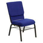 Thumbnail image #1 for Flash Furniture Hercules XU-CH-60096-NVY-BAS-GG Navy Polyester Upholstered Stacking Church Chair, Gold Vein Frame