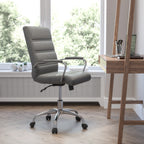 Thumbnail image #2 for Flash Furniture Whitney GO-2286M-GR-GG Mid-Back Executive Swivel Office Chair, Gray Bonded Leather, Padded Arms, Casters