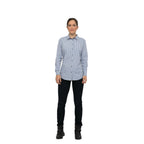 Thumbnail image #1 for Chef Works Gingham SHC05W-SBE-S Women's Kitchen Shirt, Blue Poly/Cotton, Long Sleeve, Button Front, Small