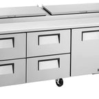 Thumbnail image #9 for True Mfg. - General Foodservice TPP-AT2-93D-4-HC 93.5-Inch Self-Contained Refrigerated Pizza Prep Table, 1 Door, 4 Drawers
