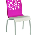 Thumbnail image #1 for Grosfillex US835725 Stacking Side Chair, Resin Back with Circles Cutout, Resin Seat, Tubular Steel Base, Pink Back/White Seat Case of 4