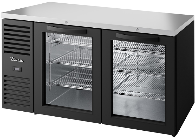 Product image #5 for True 60-Inch Two-Section Refrigerated Back Bar Cooler with Glass Doors and Stainless Steel Top