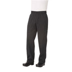 Thumbnail image #1 for Chef Works Designer PINB-000-S Baggy Chef Pants, Black with White Pinstripes, Poly/Cotton, Small