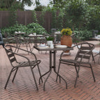 Thumbnail image #2 for Flash Furniture TLH-0731SQ-017CBZ2-GG Square Glass-Top Metal Table with Four Bronze Aluminum Slat Stack Chairs