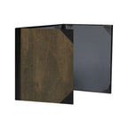 Thumbnail image #1 for Risch WOOD-3V 8.5X11 Wood Menu Cover, 8-1/2 x 11 in, Triple-Fold, 3-View, Bonded Leather Spine and Back Case of 25