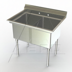 Thumbnail image #1 for AERO Manufacturing MF2-3024 2-Compartment Stainless Steel Sink, 53-1/2"W, 24"W x 30"D x 14"D Compartments, 7"H Backsplash, Leg Base