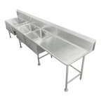 Thumbnail image #1 for IMC/Teddy SCS-34-2020-36R 3-Compartment Stainless Steel Scullery Sink, 101"W x 24"D x 44"H, 20" x 20" x 14" Compartments, Right Drainboard