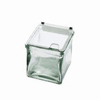 Thumbnail image #1 for Cal-Mil 1807-N Notched Clear Lid with Stainless Steel Hinge for 4" x 4" Glass Jars Case of 3