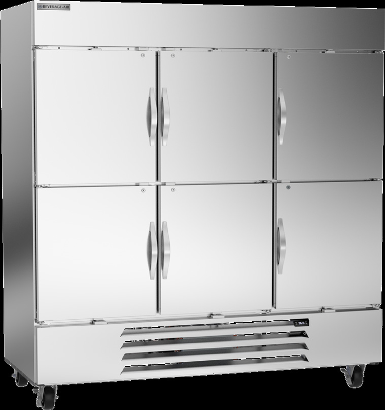Product image #6 for Beverage-Air Horizon Series Three-Section Reach-In Refrigerator, 70.19 Cu. Ft., Half Solid Doors, Bottom-Mount Self-Contained