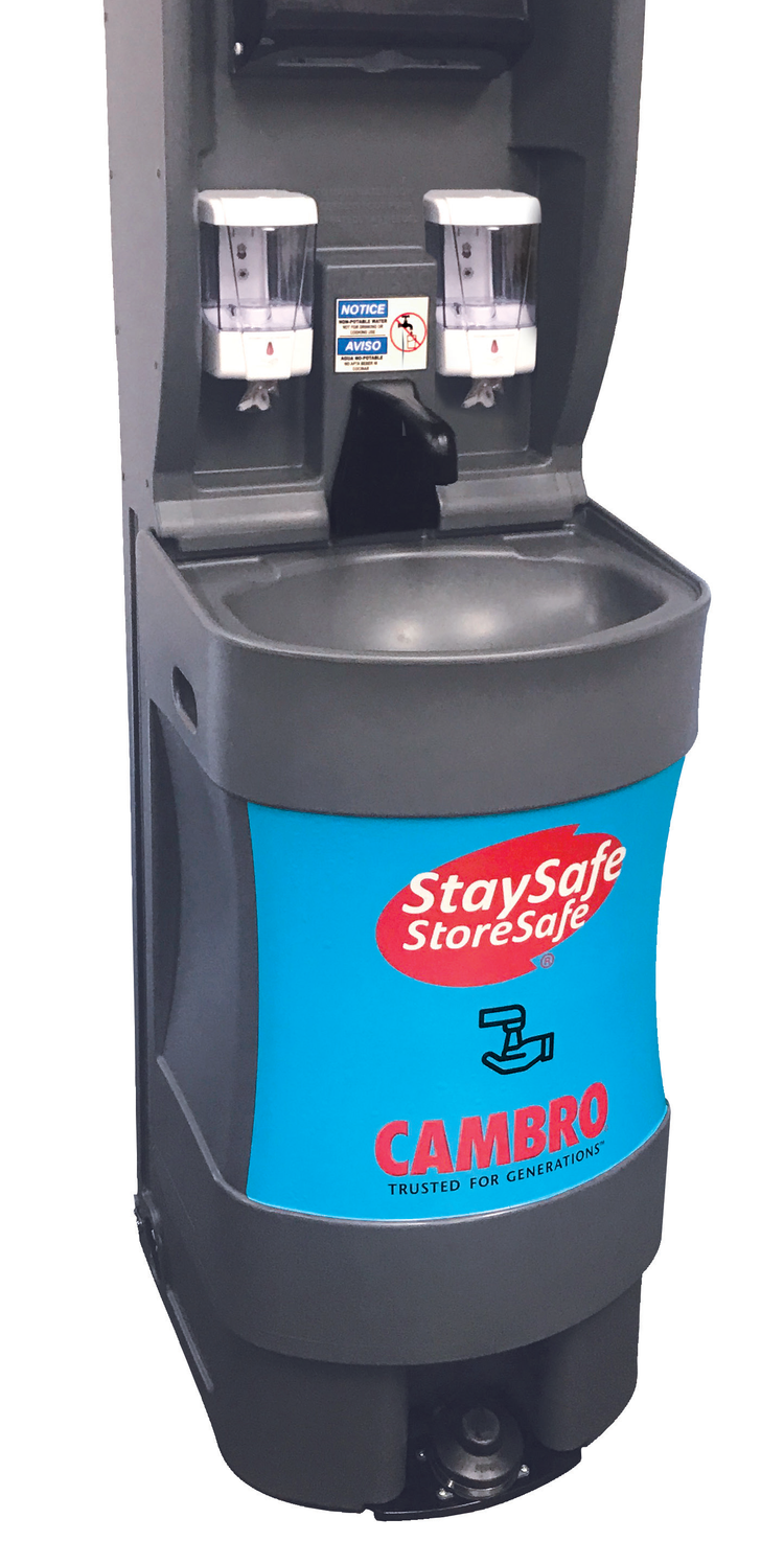 Product image #4 for Cambro Mobile Hand Wash Station with Graphics Wrap, 18-Gallon Single Basin, Manual Foot Pump