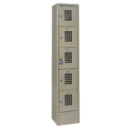 Thumbnail image #1 for Winholt Equipment WL-55 Five-Tier Floor-Mounted Locker, 1 Column, 5 Mesh-Vented Doors, Beige