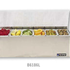 Thumbnail image #2 for CFS Brands EZ-Chill B6186L 18-Inch Chillable Stainless Steel Garnish Center, 6 Compartments, Hinged Transparent Lid