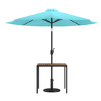 Thumbnail image #1 for Flash Furniture XU-DG-UH8100-UB19BTL-GG Patio Dining Table Set, 35" Square Synthetic Teak Slotted-Top Table with Teal Umbrella and Base