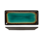 Thumbnail image #1 for Libbey Hakone BF-11 Rectangular Glazed Ceramic Platter, 11-1/2" x 5", Turquoise with Dark Brown Rim