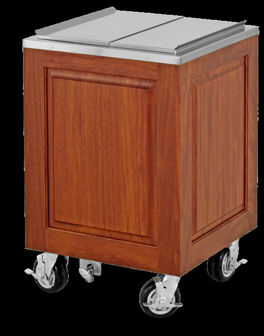 Product image #4 for Architectural Series Mobile Insulated Ice Cart, 200 lb Capacity, Mahogany Wood Exterior, Sliding Stainless Steel Lid