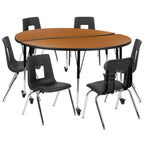 Thumbnail image #1 for Flash Furniture Emmy XU-GRP-18CH-A60-HCIRC-OAK-T-A-CAS-GG 60" Round Laminate Activity Table and 6 Stack Chairs, Adjustable Height