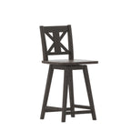 Thumbnail image #1 for Flash Furniture ES-G1-24-GY-GG Modern Farmhouse Swivel Counter Height Bar Stool, Solid Wood, Gray Wash Walnut Finish, Cross Back