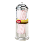 Thumbnail image #1 for TableCraft Products H714CH Cylinder Straw Dispenser, Clear Glass with Chrome-Plated Top, 4-3/8" x 4-3/8" x 11-1/8" Case of 6