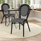 Thumbnail image #2 for Flash Furniture SDA-AD642002S-BKWH-BK-GG Stackable Bistro Chair, Black-and-White PE Rattan Seat and Back, Black Aluminum Frame