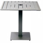 Thumbnail image #1 for JustChair Manufacturing JTMO-GREY-3232 Outdoor Square Aluminum Table, 32" x 32", Silver-Grey Slatted Top, Adjustable Levelers