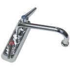 Thumbnail image #1 for AllPoints Foodservice Parts & Supplies 561065 Deck-Mount Manual Faucet, 4" Centers, 6" Swing Spout, Lead-Free Chrome-Plated Brass