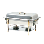 Thumbnail image #1 for Thunder Group SLRCF0840 Full-Size Rectangular Chafing Dish, 8 qt, Lift-Off Cover, Stainless Steel, Canned Heat, Brass Trim