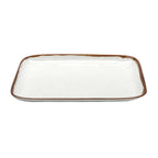 Thumbnail image #1 for G.E.T. Rustic Mill CS-119-RM Rectangular Melamine Platter, 12-3/4" x 9-1/2", Cream with Brown Speckles and Brown Rim 1 Dozen