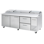 Thumbnail image #1 for Blue Air FSE LLC BAPP93-D2R-HC Three-Section Pizza Prep Table, 93-1/4"W, 2 Doors/2 Drawers, Side-Mounted Self-Contained Refrigeration