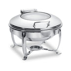 Thumbnail image #1 for Eastern Tabletop Park Avenue 3918G/SB 6 qt Round Stainless Steel Induction Chafing Dish with Hinged Glass Dome Lid and Stand