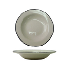 Thumbnail image #1 for International Tableware Sydney SY-115 Ceramic Pasta Bowl, 26 oz, 11-1/4 in Round, Scalloped Edge, White with Black Band 1 Dozen