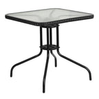 Thumbnail image #1 for Flash Furniture TLH-073R-BK-GG Square Patio Table, 28"W x 28"D, 5mm Tempered Glass Top, Black Powder-Coated Metal Base