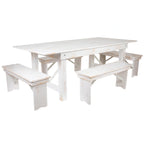 Thumbnail image #1 for Flash Furniture Hercules XA-FARM-1-WH-GG Antique Rustic White Farm Table Set with 84-Inch Folding Table and Four Benches