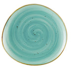 Thumbnail image #1 for CAC China Tucson TUS-16-TQS Porcelain Reactive-Glaze Irregular Round Plate, Turquoise, 10-3/8" x 9-5/8" 1 Dozen