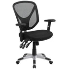 Thumbnail image #1 for Flash Furniture GO-WY-89-GG Swivel Task Chair, Adjustable Height, Mesh Back, Upholstered Waterfall Seat, Padded Arms, Casters