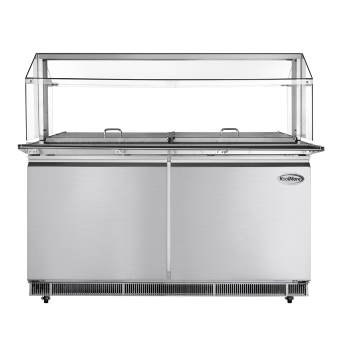 Product image #5 for KoolMore 60-Inch 2-Door Commercial Refrigerated Prep Table with Sneeze Guard and Buffet Slide