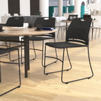Thumbnail image #2 for Flash Furniture Hercules RUT-NC499A-BK-GG Commercial Grade Black Plastic Stack Chair with Black Powder-Coated Sled Base and Integrated Carrying Handle