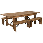 Thumbnail image #1 for Flash Furniture Hercules XA-FARM-2-GG Folding Farm Table Set, Solid Pine, Antique Rustic, 96-Inch Table with 4 Benches