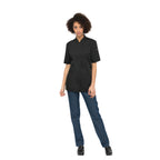 Thumbnail image #1 for Chef Works Roxby CES02W-BLK-L Women's Short-Sleeve Chef Coat, Black, 65/35 Poly/Cotton Twill, Large