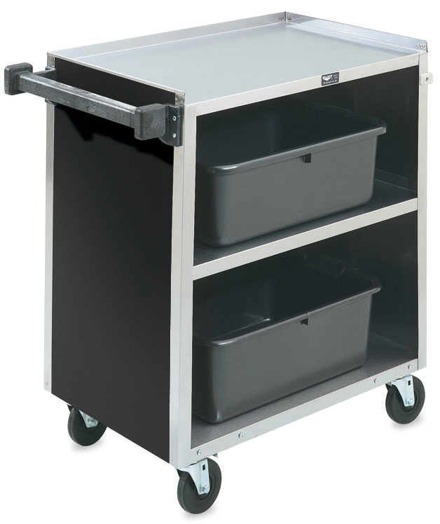 Product image #4 for Vollrath 3-Shelf Bussing Cart with Three-Sided Black Vinyl Panels and Stainless Steel Shelves, 300 lb. Capacity