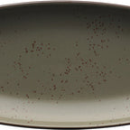 Thumbnail image #1 for International Tableware Splash™ SH-13-GS Rectangular Stoneware Platter, 11-5/8" x 5-7/8", Reactive Green Smoke Glaze, Brown Trim 1 Dozen