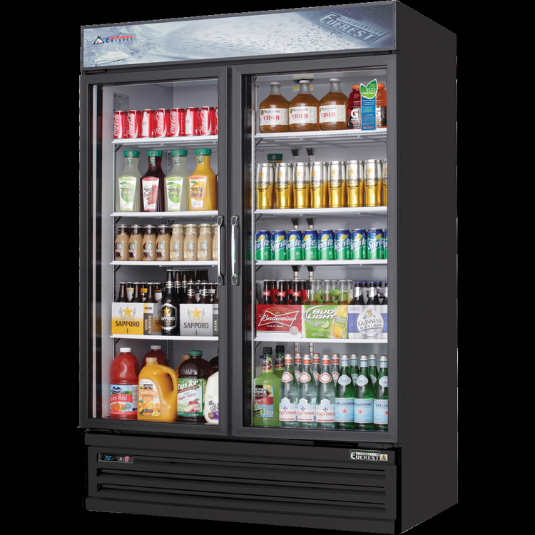 Product image #5 for Everest Refrigeration Two-Section Reach-In Glass Door Merchandiser Refrigerator, 50 Cu. Ft., Bottom Mount, Black Exterior