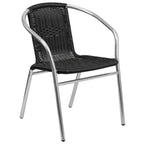 Thumbnail image #1 for Flash Furniture TLH-020-BK-GG Commercial Stacking Armchair, Black, Aluminum Frame, Rattan Seat and Back
