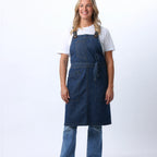 Thumbnail image #1 for Chef Works ABS01S-MDB-0 Medium Blue Cotton Denim Snap Apron with Chest and Hip Pockets
