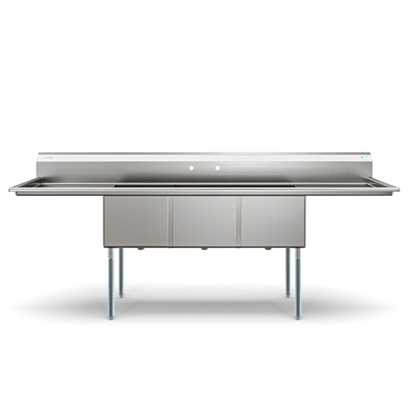 Product image #5 for KoolMore 102-Inch Three-Compartment Commercial Sink with Dual Drainboards and Backsplash
