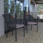 Thumbnail image #2 for Flash Furniture SDA-AD892006-BK-2-GG Outdoor Patio Chair, Woven Back and Seat, Aluminum Frame, Zippered Cushion, Black/Gray