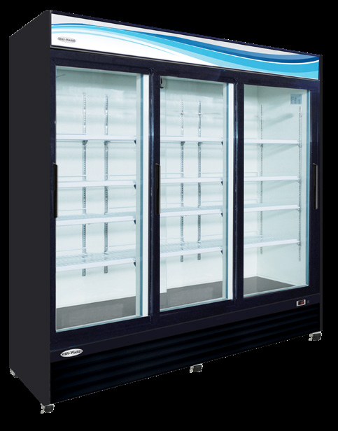 Product image #5 for Serv-Ware 3-Door 72 Cu. Ft. Black Glass Door Merchandiser Refrigerator