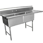 Thumbnail image #1 for GSW USA SE15152R 2-Compartment Stainless Steel Sink, 48-1/4"W x 21"D x 45"H, 15" x 15" x 12" Compartments, Right Drainboard
